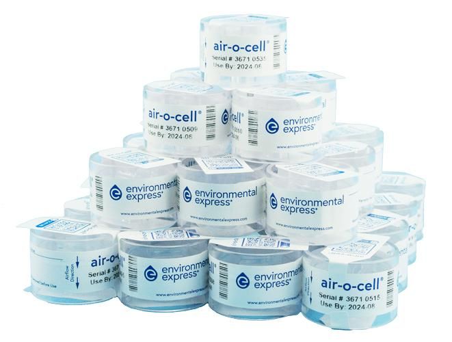 Pile de cassettes de prélèvement Air-O-Cell dans leur emballage