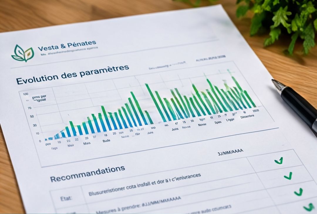 Illustration IA : rapport de suivi avec graphique d’évolution des paramètres et liste de recommandations
